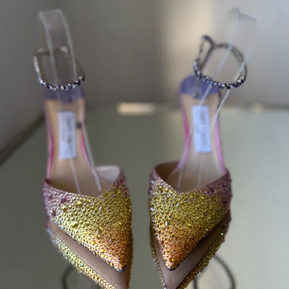 New JIMMY CHOO Saeda 100 embellished satin pumps $2,095 37 - Picture 12 of 17